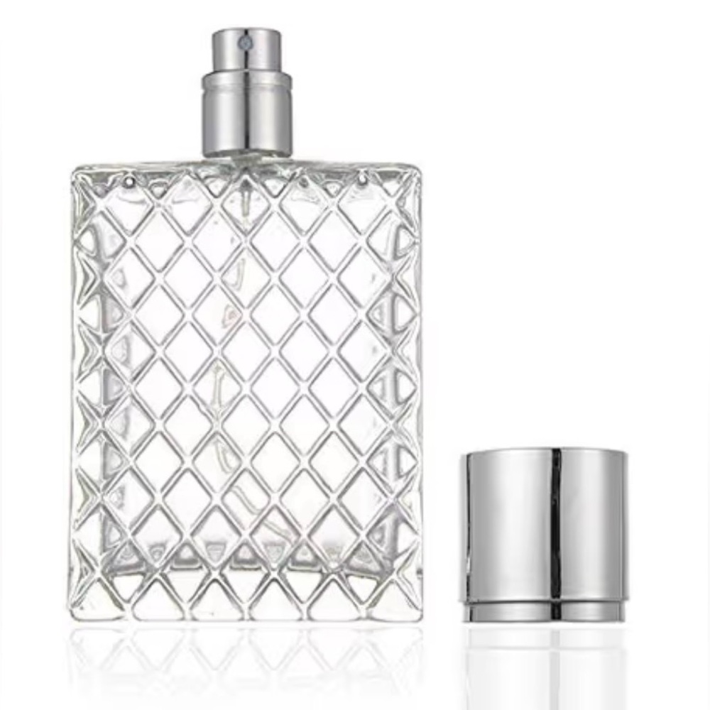 Jbh* New! Square Grids Carved Perfume Bottle Clear Glass bottle Empty  - Refilla - Picture 4 of 6